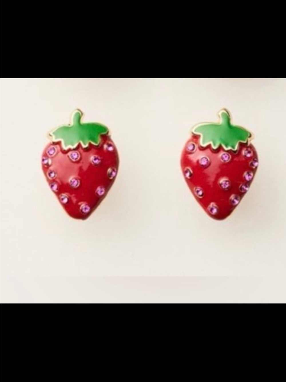 strawberry novelty red green stud earrings with rhinestones Katespade #786